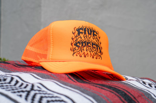 FIVE SPEED ORANGE TRUCKER HAT